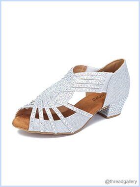Rhinestone Ballroom Dance Shoes Satin 1.5in Heel Peep Toe Ankle Strap